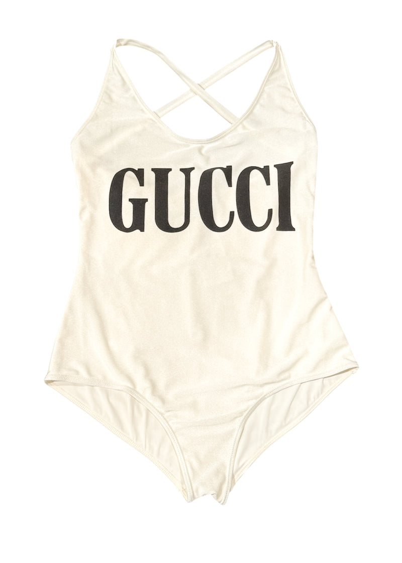 Gucci Ivory Black Logo One-piece Swimsuit