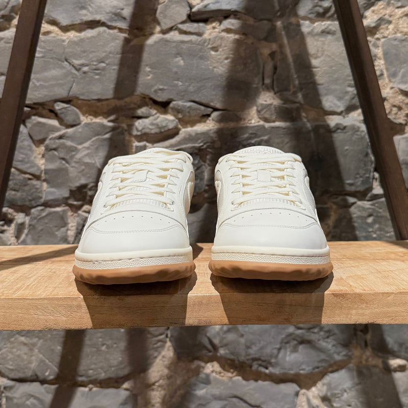 Front view of Gucci Ivory Leather MAC80 GG Embroidered Sneakers