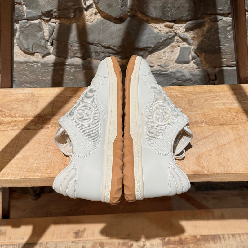 Side-by-side view of Gucci Ivory Leather MAC80 GG Embroidered Sneakers