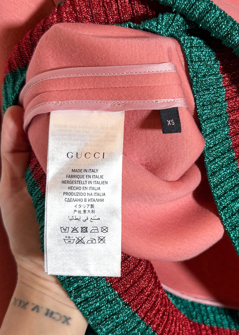 Size, origin and care labels of Gucci "Life Is Gucci" Ghost Pink Cotton Sweatshirt