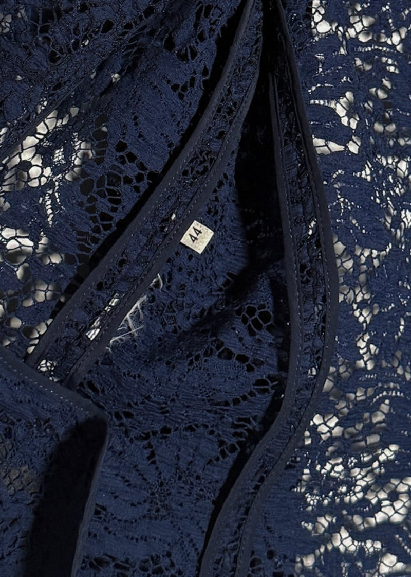 Gucci Navy Blue Lace Satin Tuxedo Lapel Blazer