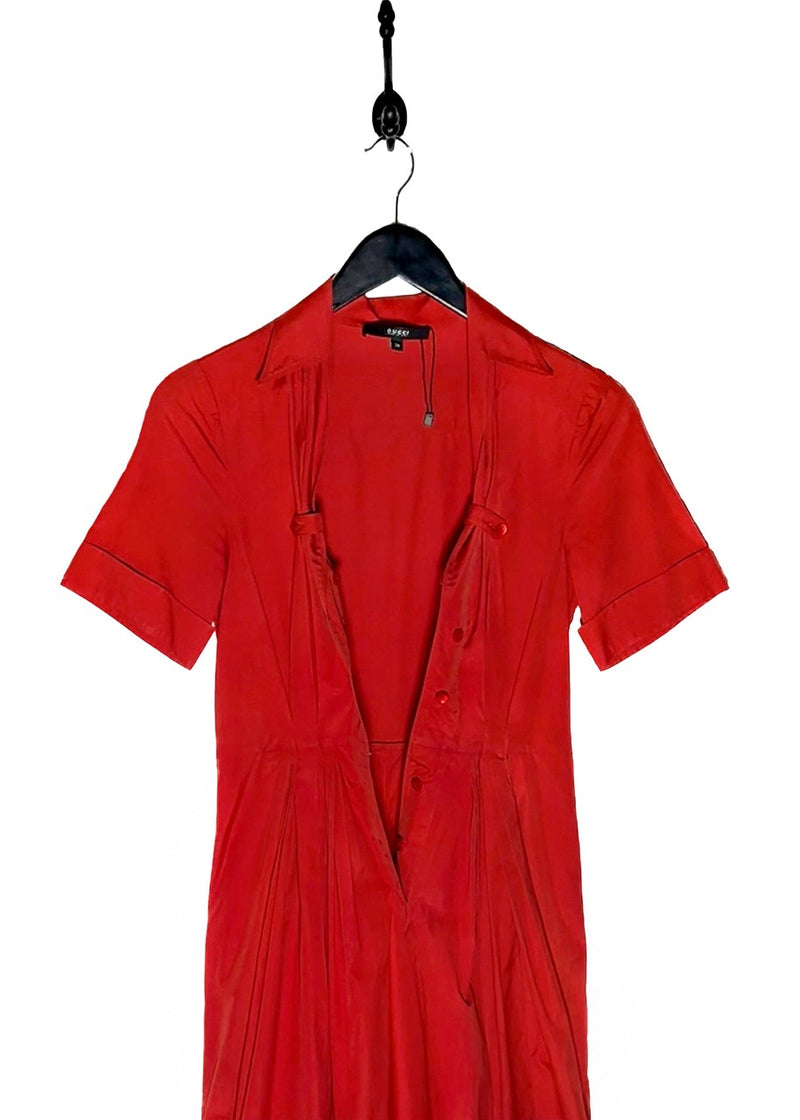 Open buttoned of Gucci Red Cotton Short Sleeves Dress