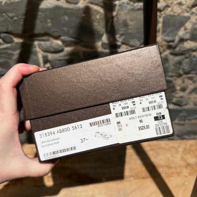 Gucci Shocking Pink Patent Leather Horsebit Loafers