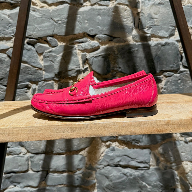 Gucci Shocking Pink Patent Leather Horsebit Loafers