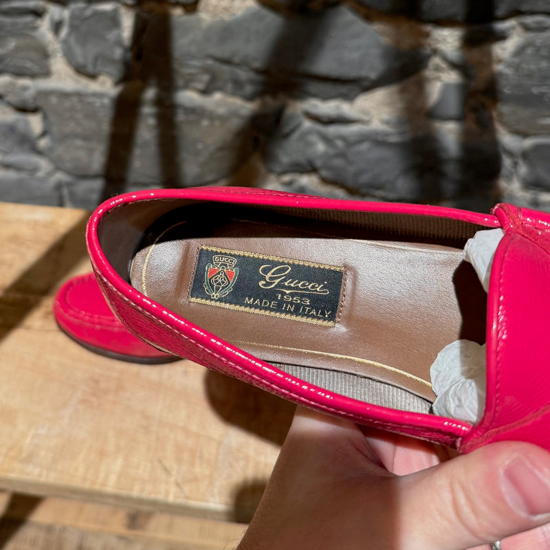 Gucci Shocking Pink Patent Leather Horsebit Loafers