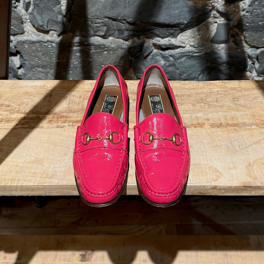 Gucci Shocking Pink Patent Leather Horsebit Loafers