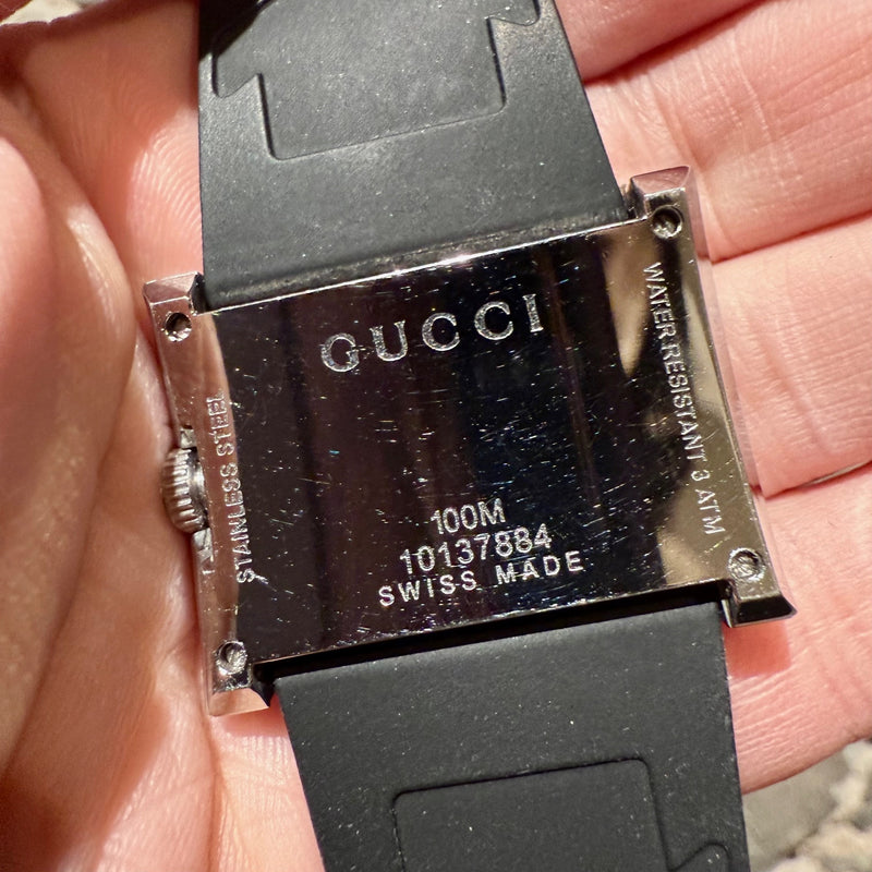 Branded hardware (Swiss made) of Gucci Stainless 100M G Series Rubber Band Quartz Watch