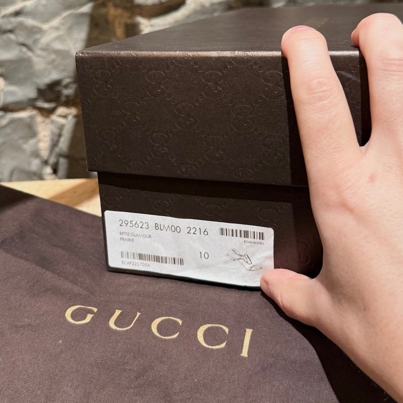 Box and branded dustbag of Gucci Studded Brown Leather Lace-up Shoes