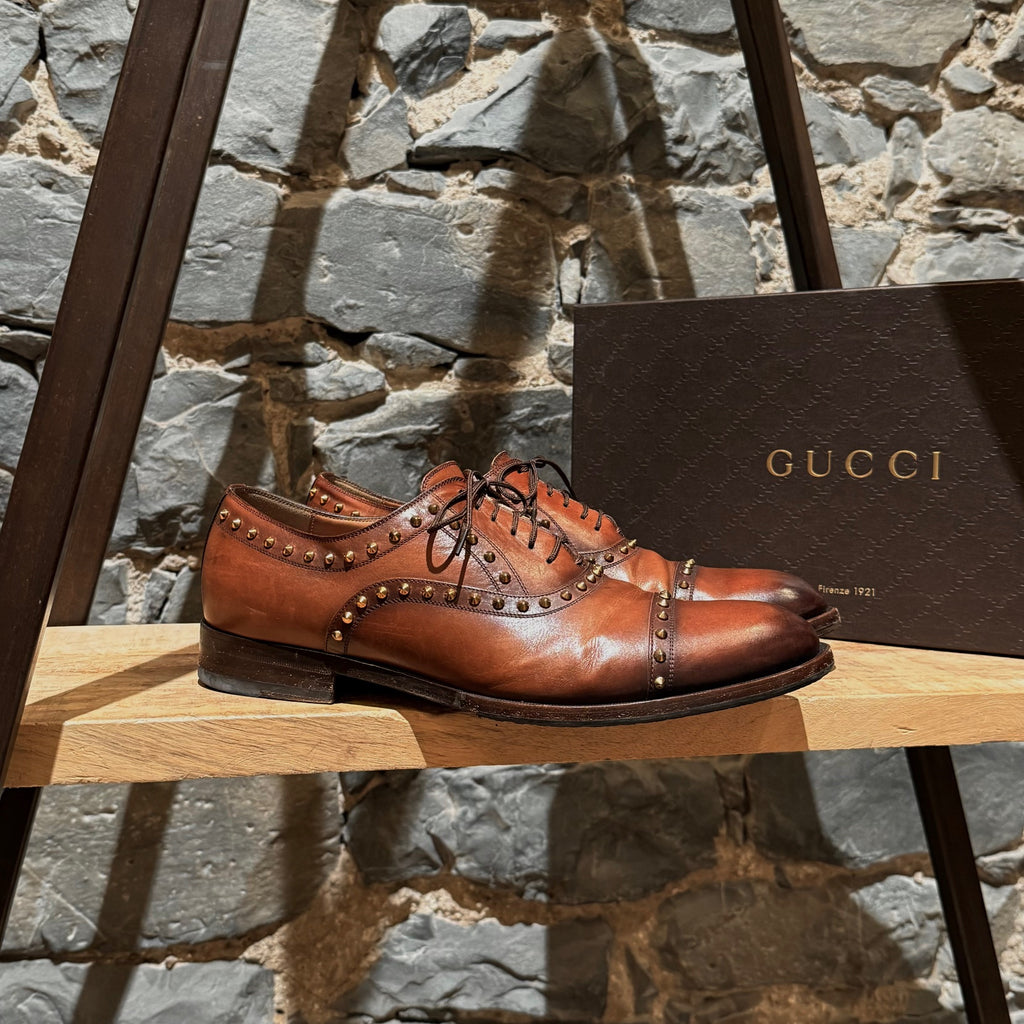 Main photo of Gucci Studded Brown Leather Lace-up Shoes