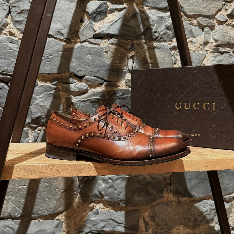 Main photo of Gucci Studded Brown Leather Lace-up Shoes