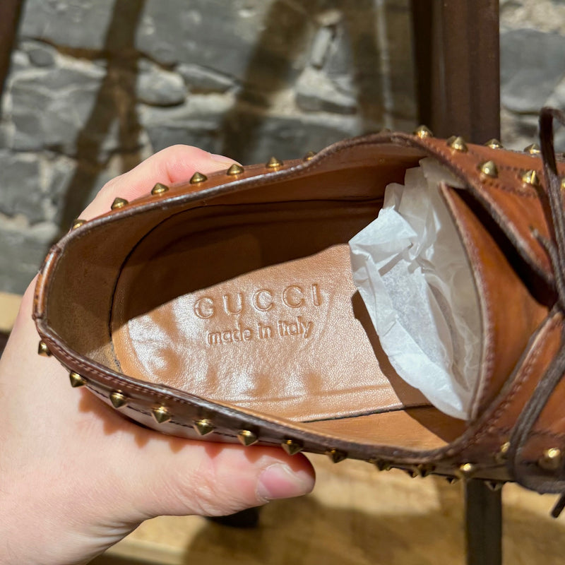 Branded insole of Gucci Studded Brown Leather Lace-up Shoes