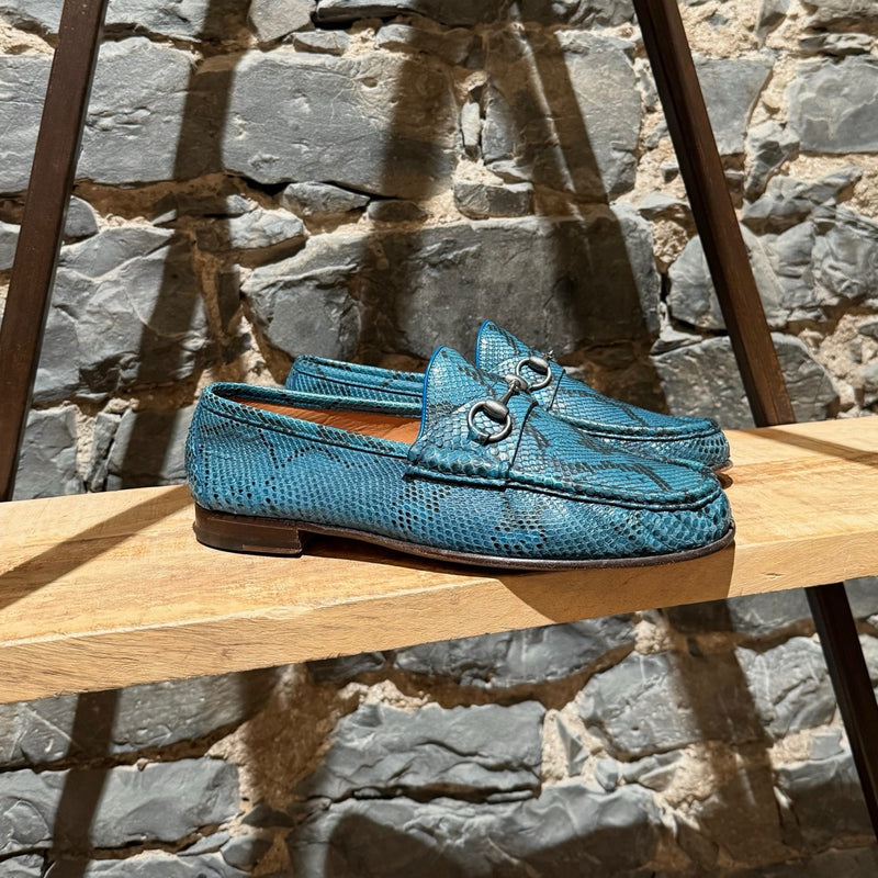 Main photo of Gucci Turquoise Python Horsebit Loafers