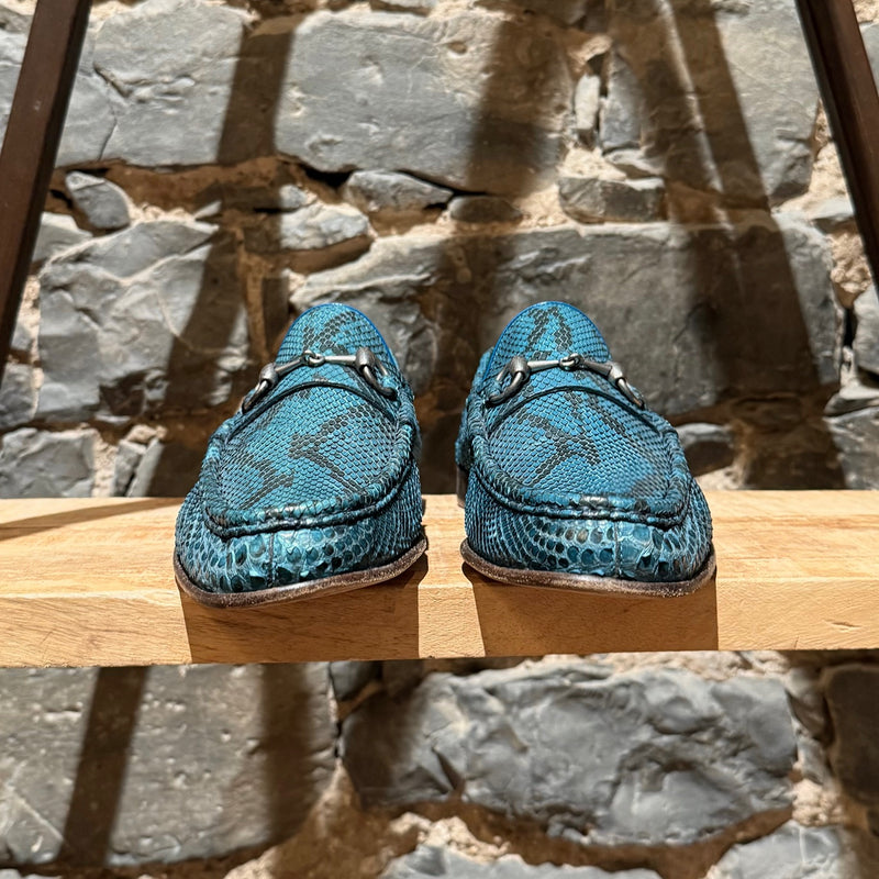 Front view of Gucci Turquoise Python Horsebit Loafers