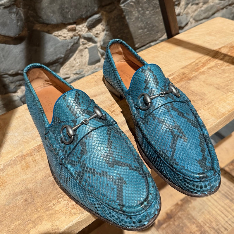 Toe box of Gucci Turquoise Python Horsebit Loafers