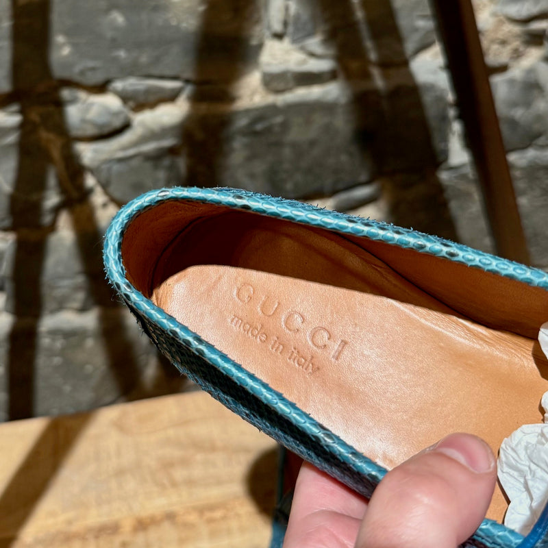 Branded insole of Gucci Turquoise Python Horsebit Loafers