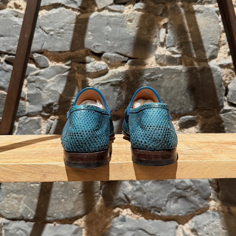 Back view of Gucci Turquoise Python Horsebit Loafers