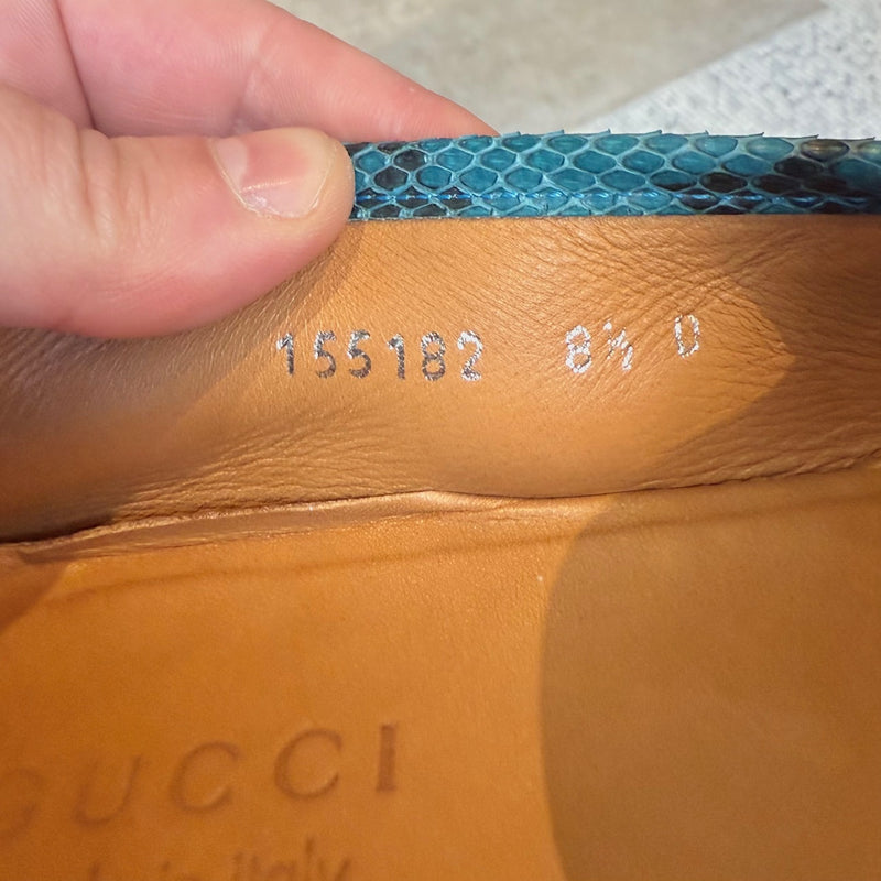 Stamps of Gucci Turquoise Python Horsebit Loafers