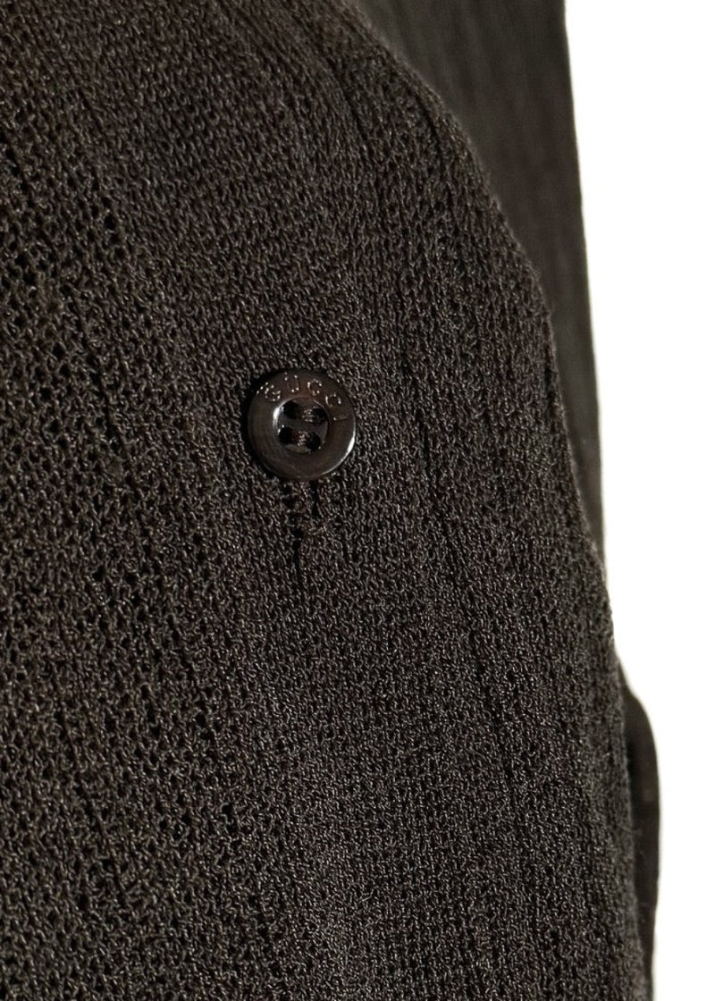 Button close up of Gucci Vintage 90s Brown Light Knit Cardigan Sweater