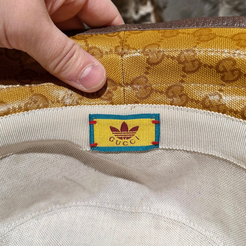 Branded interior patch of Gucci X Adidas Brown Logo GG Crystal Bucket Hat