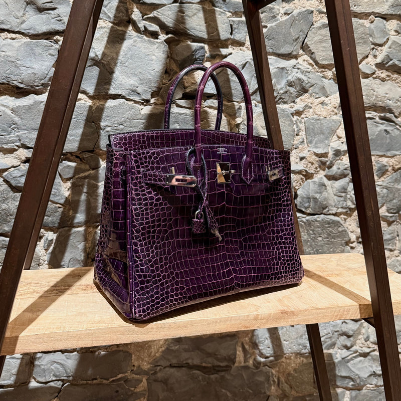 Hermès 2014 Amethyst Purple Shiny Porosus Crocodile Birkin 35 Bag