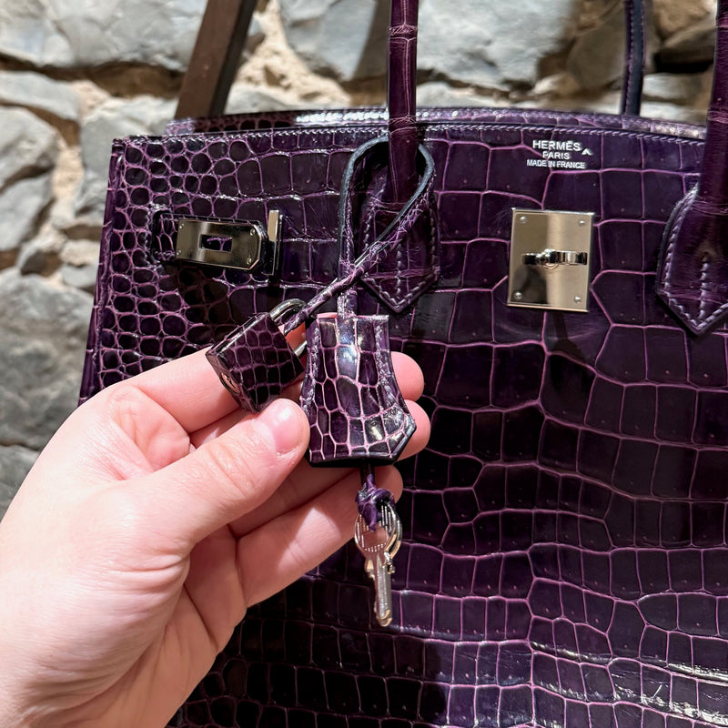 Sac Hermès Birkin 35 en crocodile porosus brillant améthyste collection 2014