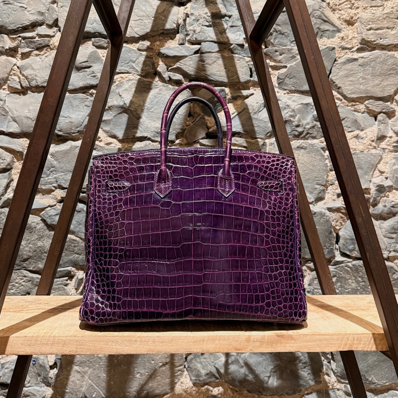 Hermès 2014 Amethyst Purple Shiny Porosus Crocodile Birkin 35 Bag