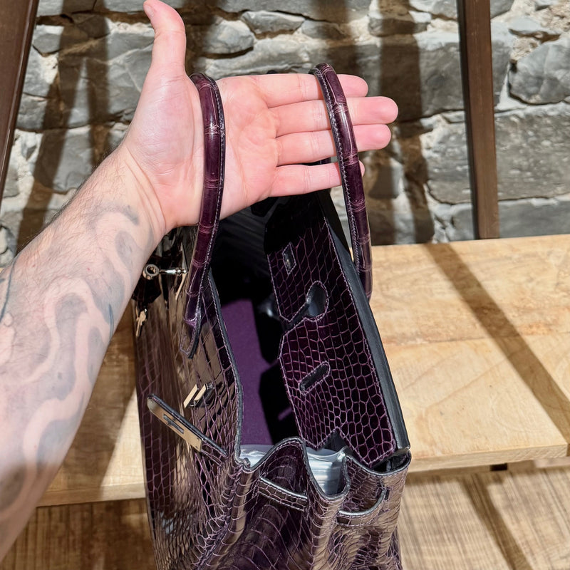 Hermès 2014 Amethyst Purple Shiny Porosus Crocodile Birkin 35 Bag