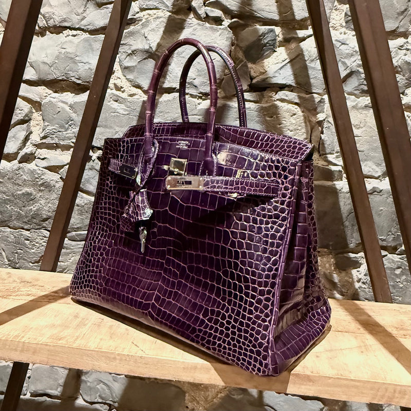 Sac Hermès Birkin 35 en crocodile porosus brillant améthyste collection 2014