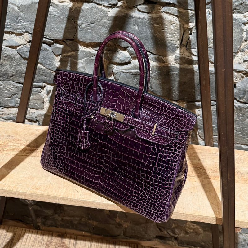 Sac Hermès Birkin 35 en crocodile porosus brillant améthyste collection 2014