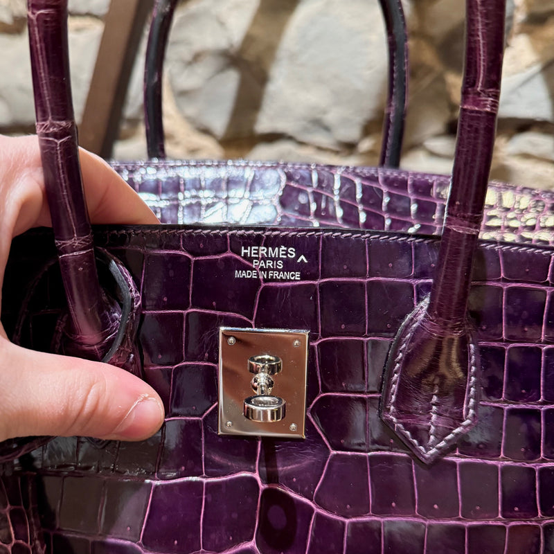 Sac Hermès Birkin 35 en crocodile porosus brillant améthyste collection 2014