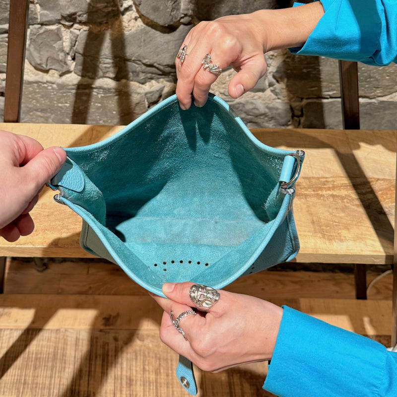 Interior of Hermès 2015 Bleu Atoll Clemence Evelyne III Crossbody Bag