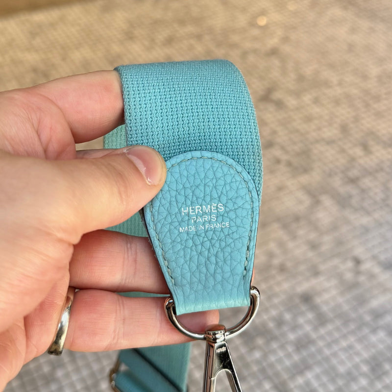 Stamps of Hermès 2015 Bleu Atoll Clemence Evelyne III Crossbody Bag