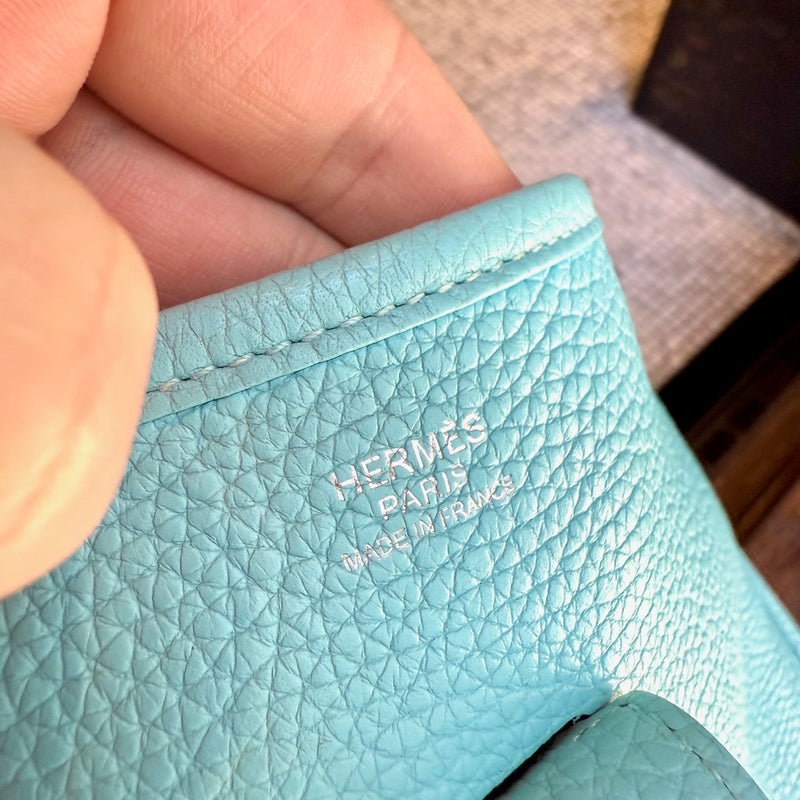 Stamps of Hermès 2015 Bleu Atoll Clemence Evelyne III Crossbody Bag