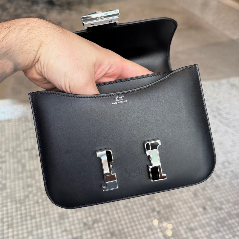 Open Front view of Hermès 2021 Limited Edition Black Monsieur Studio Disco Mini Constance III 18 Bag