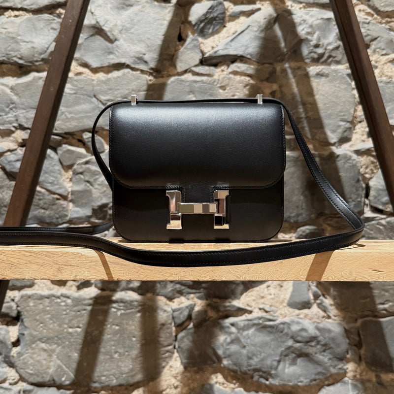 Front view of Hermès 2021 Limited Edition Black Monsieur Studio Disco Mini Constance III 18 Bag
