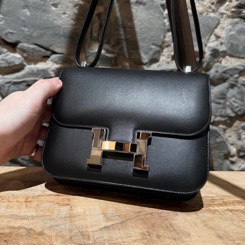 Front view of Hermès 2021 Limited Edition Black Monsieur Studio Disco Mini Constance III 18 Bag