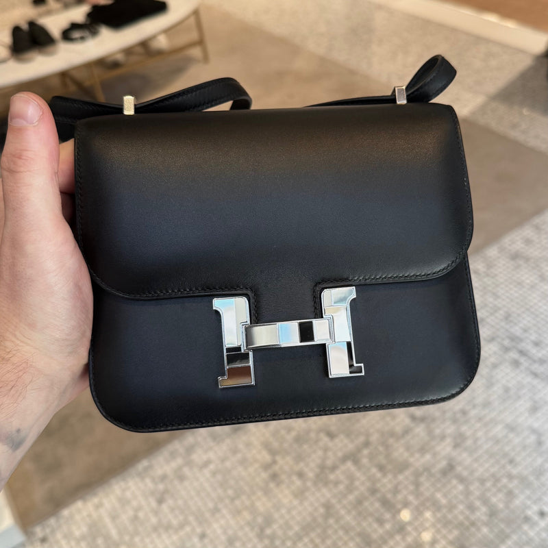 Front view of Hermès 2021 Limited Edition Black Monsieur Studio Disco Mini Constance III 18 Bag