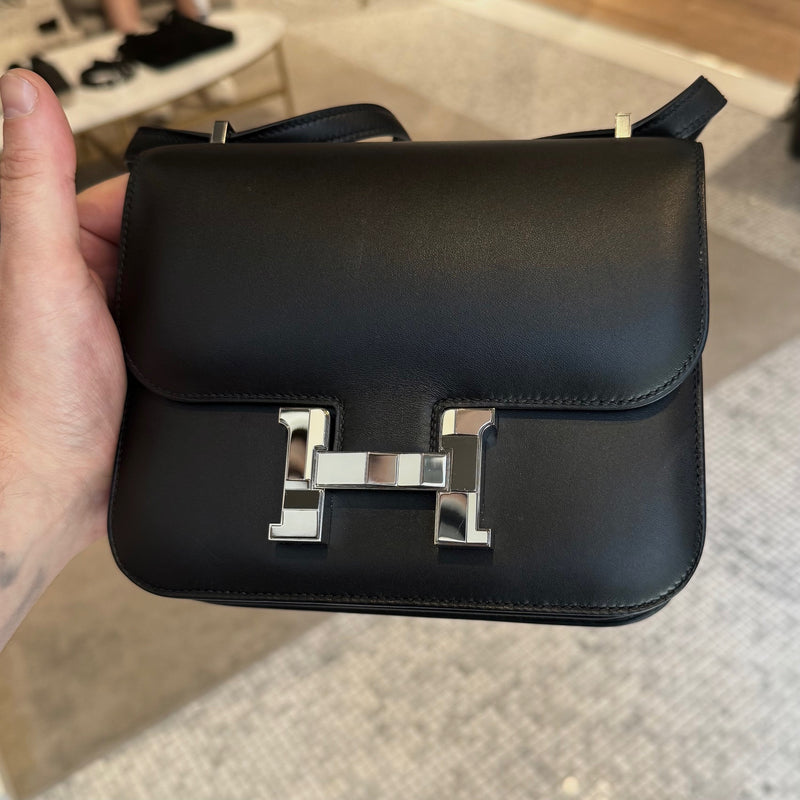Front view of Hermès 2021 Limited Edition Black Monsieur Studio Disco Mini Constance III 18 Bag