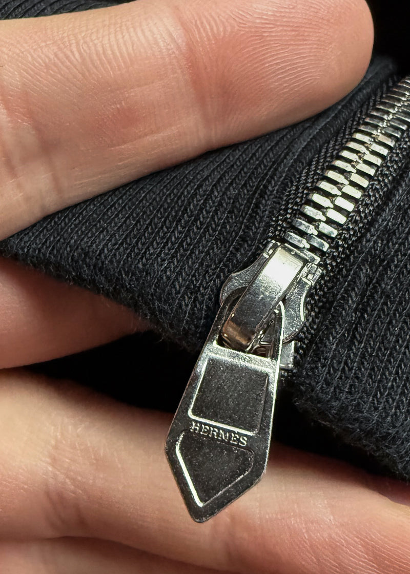 Branded zipper pull of Hermès Black Cotton Zippered Cuff Details Jogger Pants