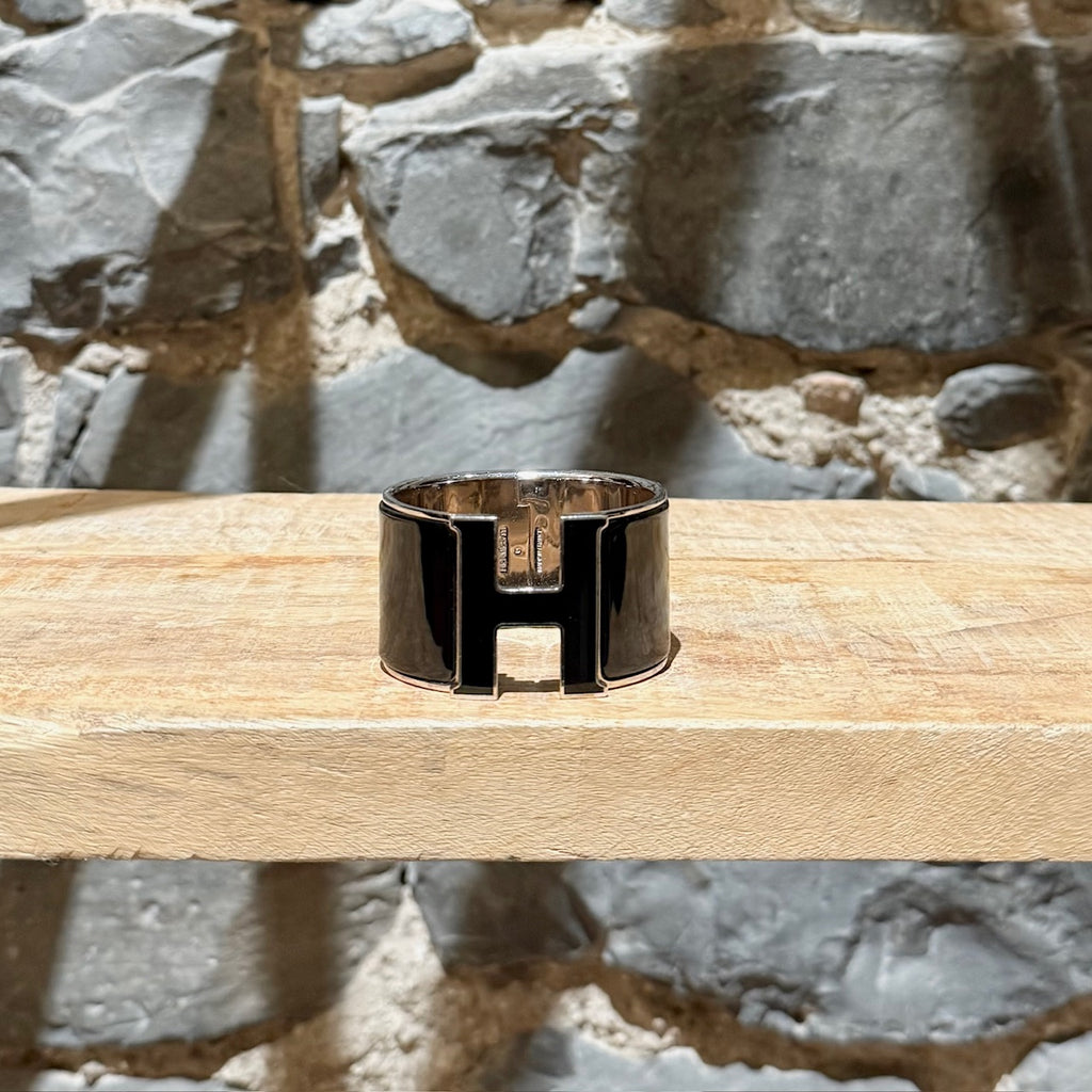 Main photo of Hermès Black Enamel Extra Wide Clic Clac H PHW Bracelet