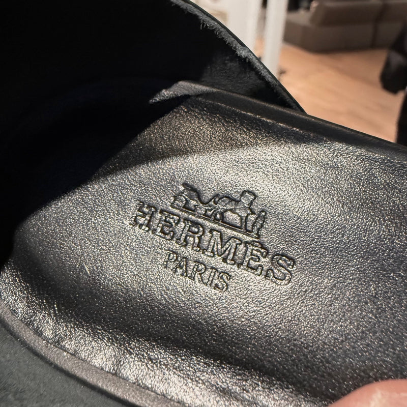 Hermès Black Leather Elda Wedges Espadrilles H Sandals