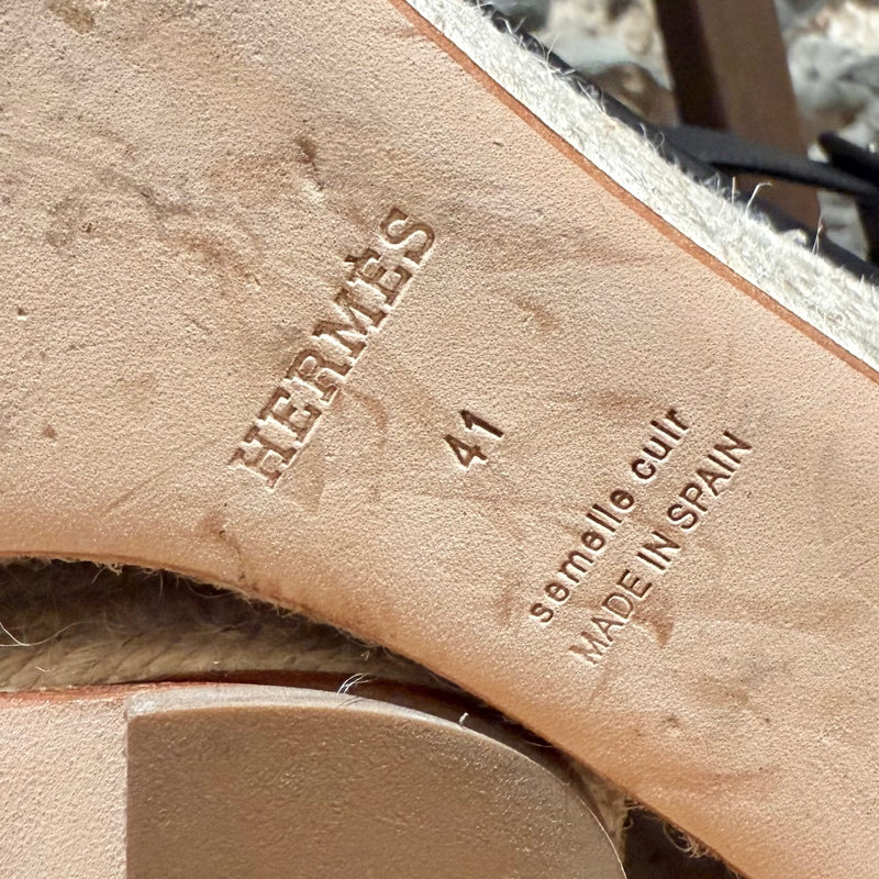 Hermès Black Leather Elda Wedges Espadrilles H Sandals