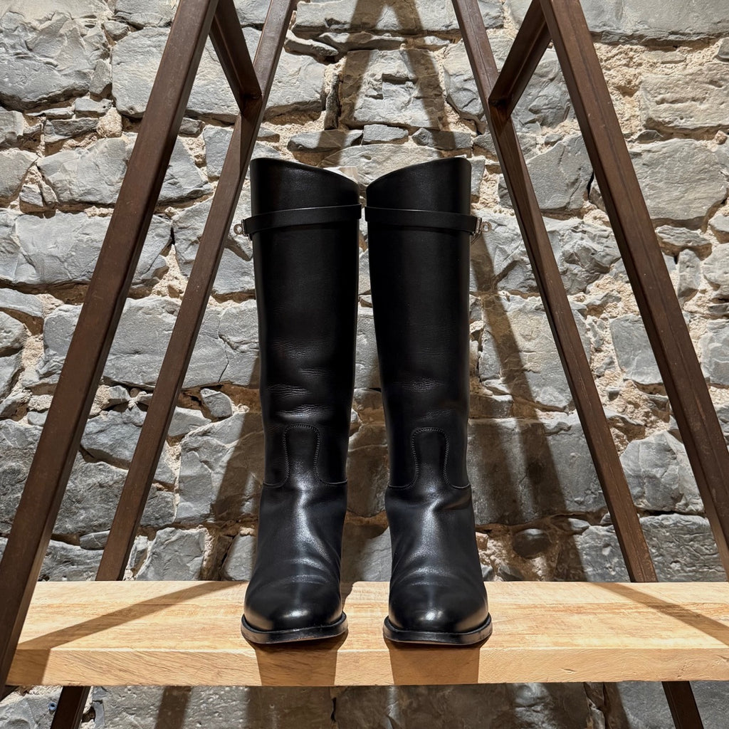 Front view of Hermès Black Leather Jumping Riding Boots