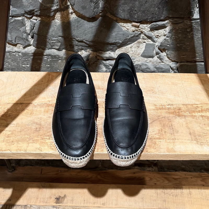 Top view of Hermès Black Leather Trip H Mocassin Espadrilles