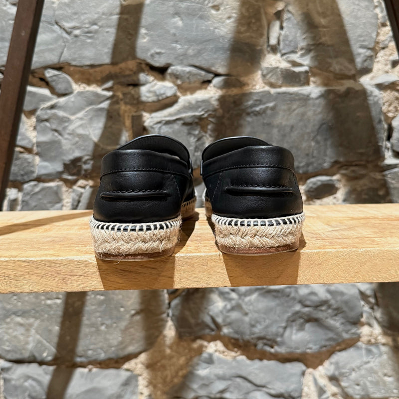 Back view of Hermès Black Leather Trip H Mocassin Espadrilles