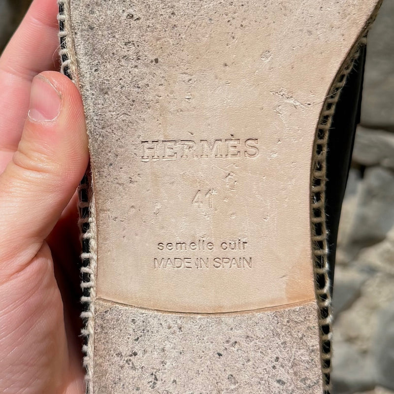 Stamps of Hermès Black Leather Trip H Mocassin Espadrilles