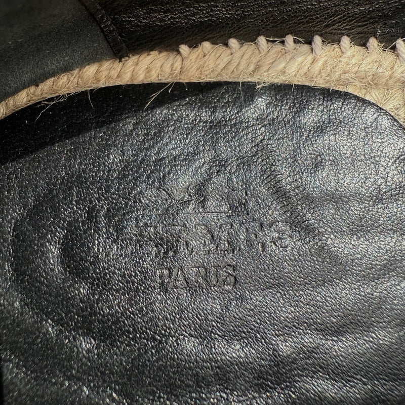 Branded insole of Hermès Black Leather Trip H Mocassin Espadrilles