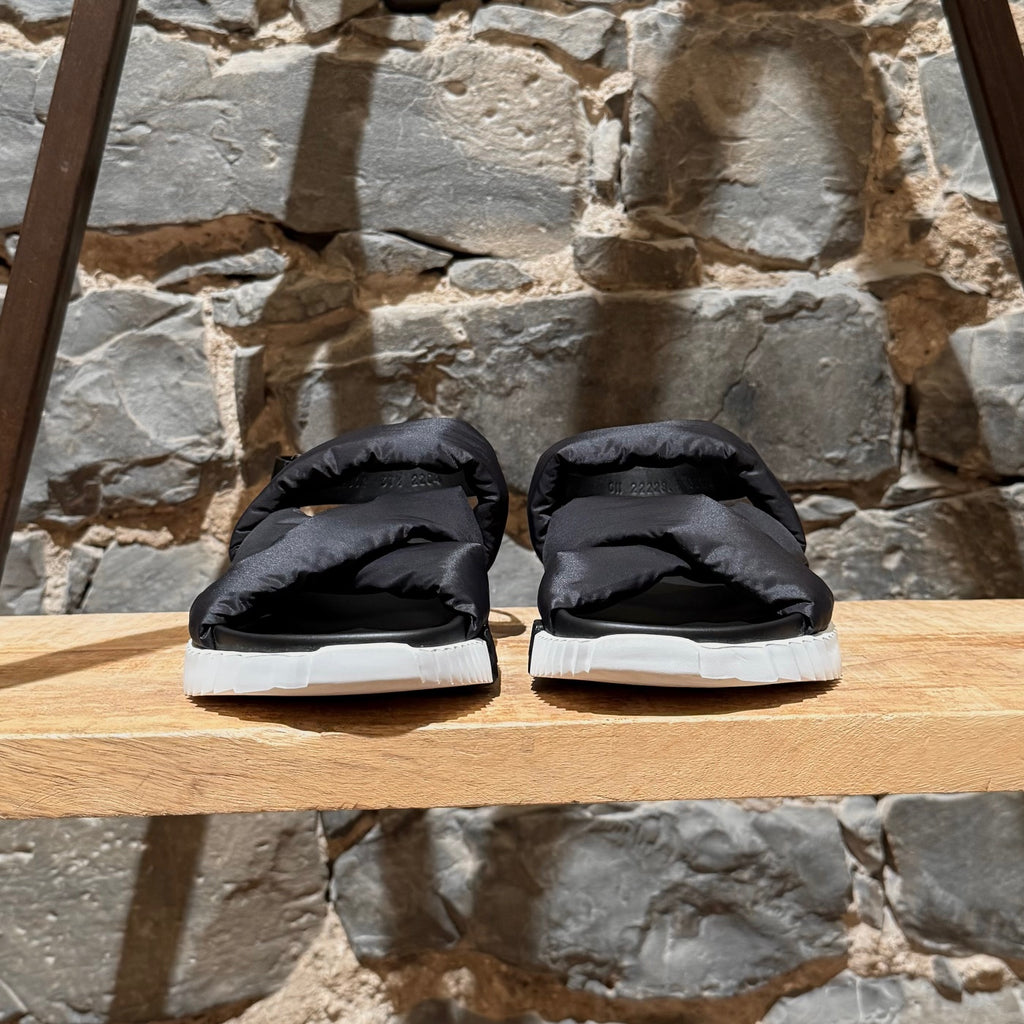 Front view of Hermès Black Nylon Electric Criss Cross Sandals