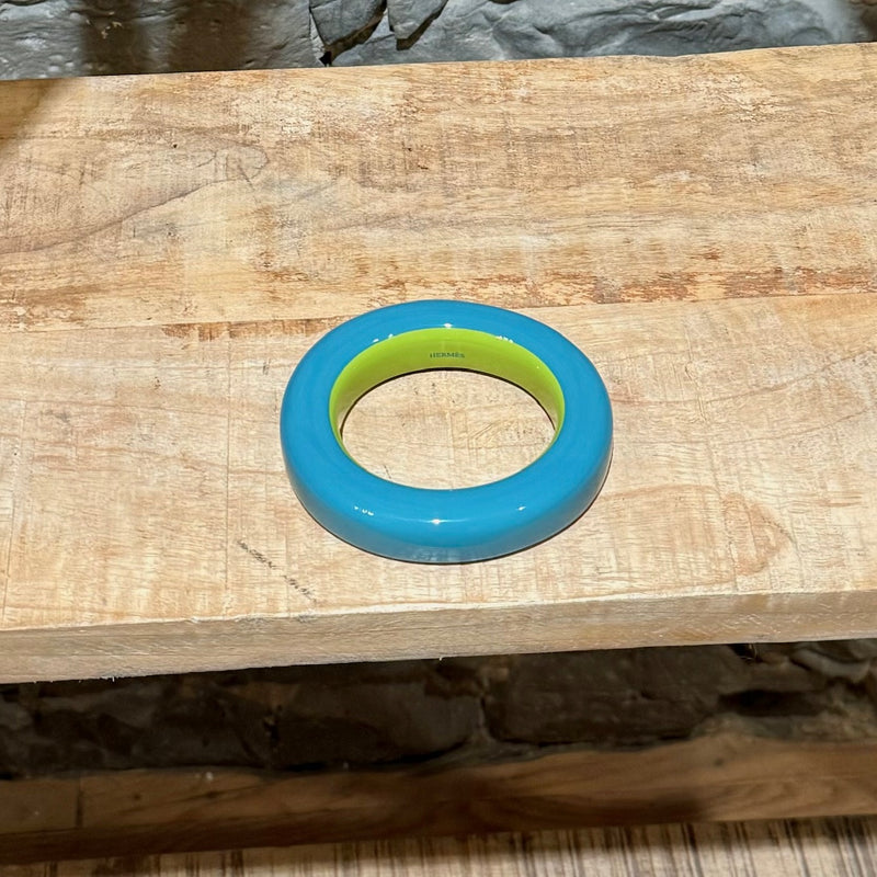 Hermès Blue Green Ariodante Wood Laqué Bangle Bracelet