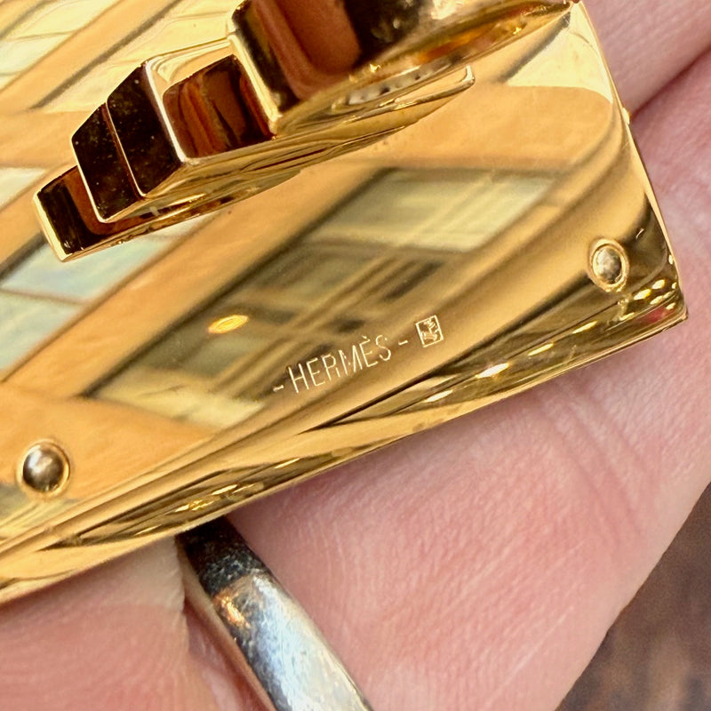 Branded hardware of Hermès Blue Saphir Swift Leather Gold Plated Kelly Dog Bracelet